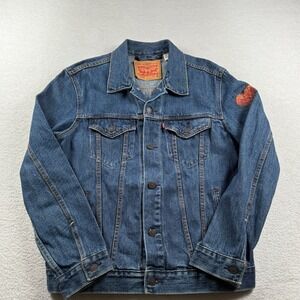 Levi "Heart On‎ My Sleeve" Trucker Jacket Mens Medium Blue Denim Cotton